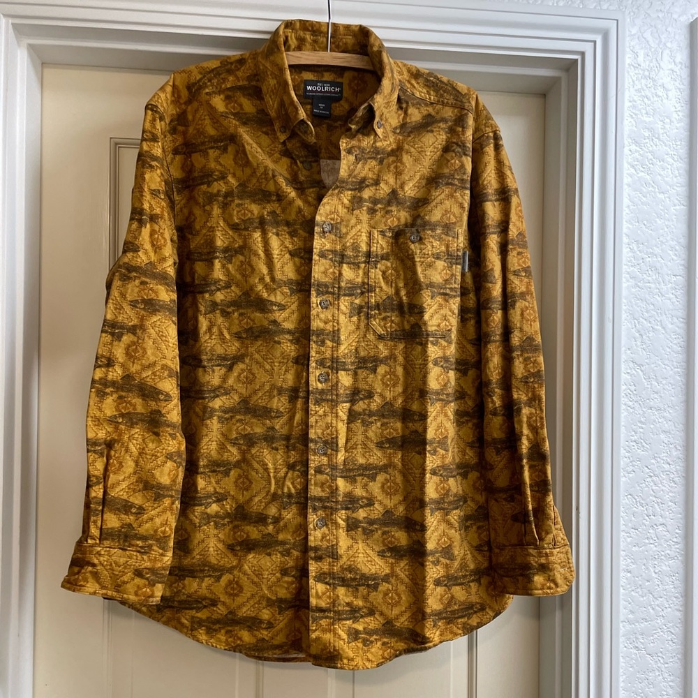 Woolrich Men's Flannel Chamois Shirt 6579 Fish Print Size M